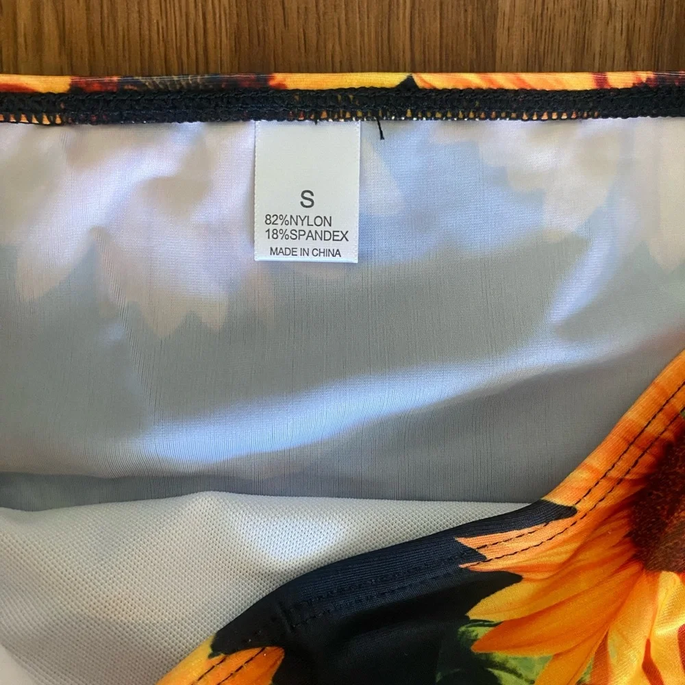 Sunflower Bikini Swimsuit Size Small black yellow bustier padded full high waist